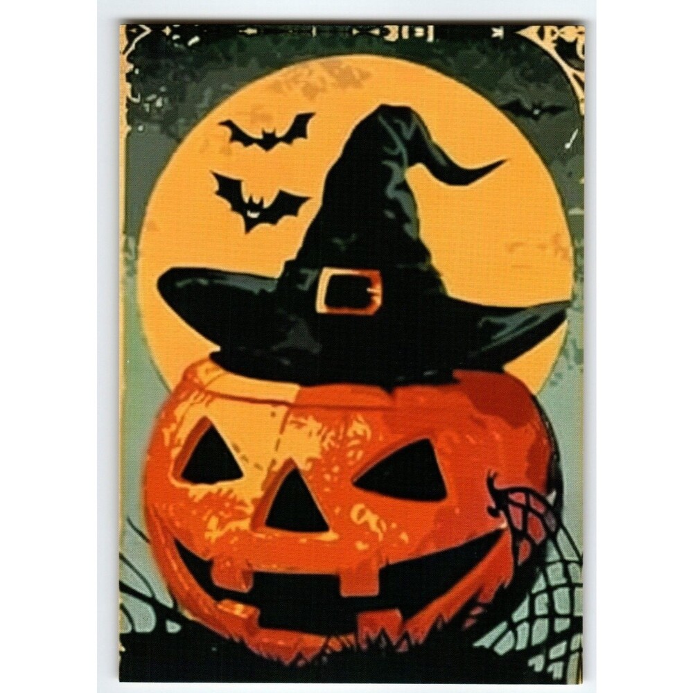 Vintage Halloween Postcard Jack O'Lantern with Witch Hat & Bats